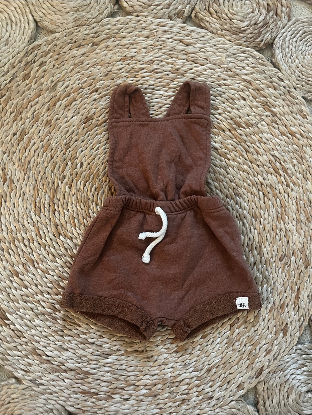 Little Road Co Brown Terry Cloth Kids Romper with Drawstring 6-12 months